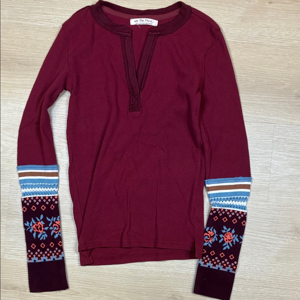 Free People We The Free Mikah Notch Neck Thermal Top size Small Wine Combo